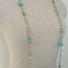 Vintage Art Deco Aquamarine Glass  Long Strand Necklace