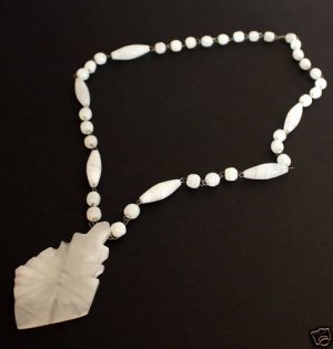 Vintage Art Deco Chunky White Quartz Stone Necklace