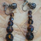 Vintage  Brown Amber Long Dangle Screw Back Earrings