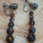 Vintage  Brown Amber Long Dangle Screw Back Earrings