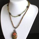 Chunky Green Crystal Unakite Stone Necklace on 925