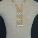Elegant Vintage White Glass Lariat Necklace