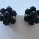 Vintage Faceted Black Glass Clip On Earrings
