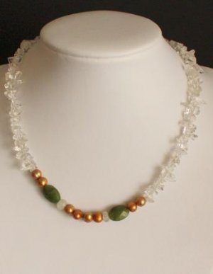 Authentic Brown Pearl  Clear Glass Jade Necklace