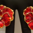 Vintage Deep Red Flower Rhinestone Earrings