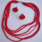 Vintage Sexy Red Multi Strand Necklace Earrings Set