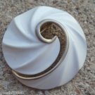 Vintage White Cream Enamel Pin Brooch Signed Torino