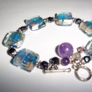 $125 MURANO GLASS & CRYSTAL AMETHYST BRACELET NEW! WOW