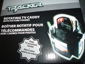 BLACK ROTATING TV CADDY WITH PICTURE FRAMES NEW IN BOX