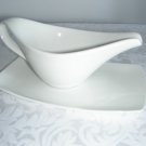 SAUCE BOAT WITH DISH WHITE DURABLE PORCELAIN NEW BOX