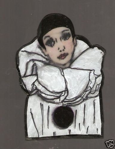Pierrot Clown French Art Deco hand painted brooch pin