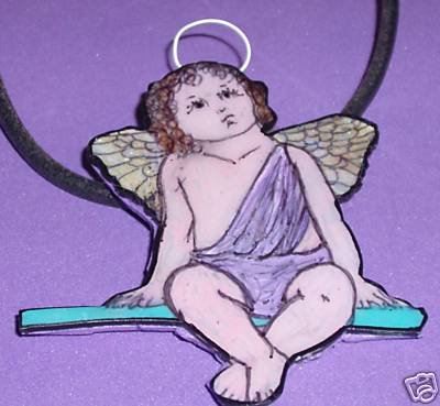 ANGEL BABY CHERUB FAITH HANDPAINTED PIN NECKLACE CUTE