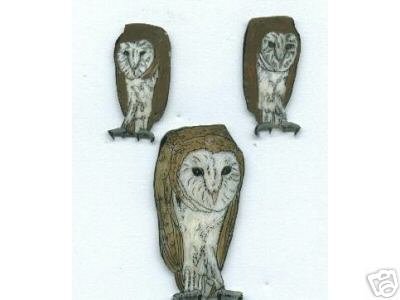 BARN OWL EARRINGS PIN SET HANDPAINTED AVIAN BIRD HOOT