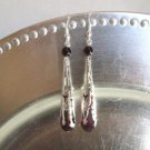 Handmade Dark Red Czech Glass Drop & Silver Tone Long Filigree Cap Earrings.