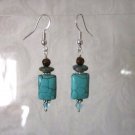 Handmade Light Blue Rectangle Howlite Turquoise &  Czech Glass Bead Earrings