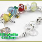 A fashion bracelet that offers silvertone with multi colored glass stones.
