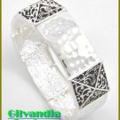 Designer inspired bracelet features antique silver finish with beautiful filigree details.