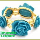 Boutique bracelet with magnificent turquoise flowers and Oro gold cultivated finish.