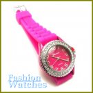 Intense fuchsia rubber strap watch with bonus gifts. Metro Unisex.
