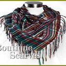GILVANDIA COUTURE green multi metallic plaid square Boutique Scarf.