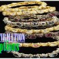 This set of fashion bracelets showcases colorful crystals stones with goldskin finishes.