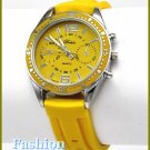 Women's celebrity runway style, 'Vette yellow rubber strap fashion watch on sale.