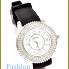 Women's celebrity runway jet black rubber watchband fashion watch on sale.