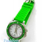 The unforgettable design begins with this fun, lime green accent fashion watch.