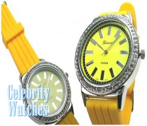 Smooth 'Vette yellow acrylic celebrity fashion watch on sale now.