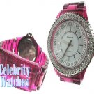 Celebrity Fashion Watches in smooth dark pink acrylic on sale.