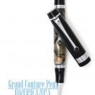 Hand finished, resin roller ball pen with an ivory base, silver parts and black twist off cap.
