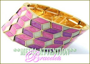 MEDIA ATTENTION candy pink epoxy mosaic pattern fashion bracelet on sale.
