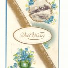 BEST WISHES POT OF FLOWERS MOONLIT SCENE VINTAGE 1912 POSTCARD  #170