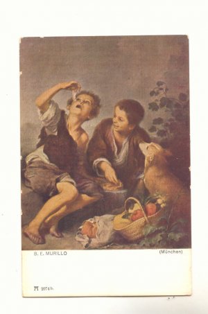 B.E. MURILLO, CHILDREN AT PICINIC, DOG VINTAGE POSTCARD  44