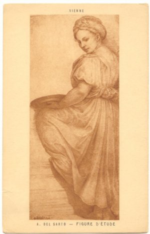 PRETTY LADY, SEPIA ETCHING, FIGURE D'ETUDE POSTCARD   46