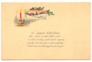 JOYOUS CHRISTMAS RED CANDLE WINTER SCENE Vintage  POSTCARD   60
