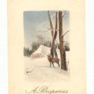 PROSPEROUS NEW YEAR, DEER WINTER SCENE VINTAGE POSTCARD   88