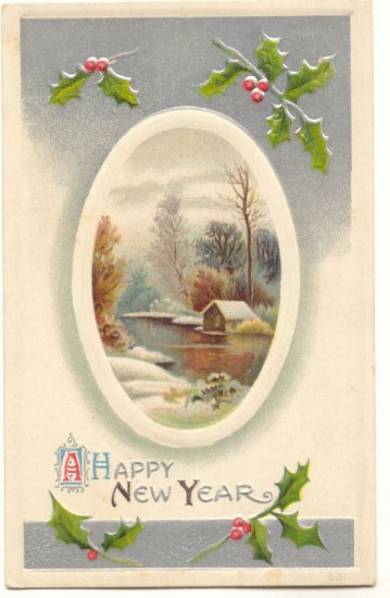 A HAPPY NEW YEAR, WINTER SCENE, VINTAGE POSTCARD 89