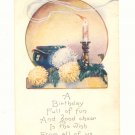BIRTHDAY FULL OF FUN, CANDLE, MUMS, VINTAGE POSTCARD   148