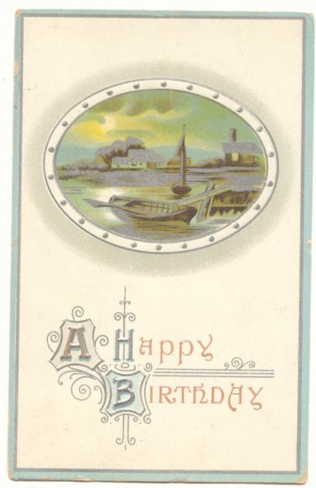 HAPPY BIRTHDAY, 1912 VINTAGE POSTCARD ROWBOAT SCENE #152