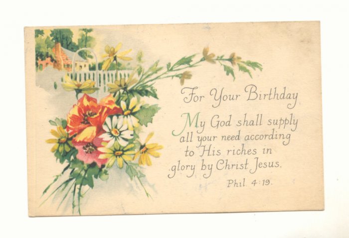 FOR YOUR BIRTHDAY, FLOWERS, VERSE VINTAGE POSTCARD #162