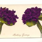 BIRTHDAY GREETINGS, VINTAGE 1914 POSTCARD , VIOLETS   #213