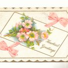 HEARTIEST GREETING, WILD ROSES, RIBBON VINTAGE POSTCARD  #216
