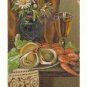 RAW OYSTERS, SHRIMP, WINE, VASE OF DAISIES VINTAGE POSTCARD #219