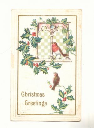 CHRISTMAS, ROBIN BIRDS, HOLLY, IVY, VINTAGE POSTCARD   #234