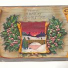 MERRY CHRISTMAS, WINTER SCENE HOLLY VINTAGE POSTCARD   #240