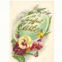 JOYFUL EASTER, LARGE EGG, PANSIES LILY OF THE VALLEY  POSTCARD #250