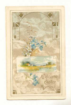 WELCOME EASTER MORNING, BEACHFRONT SCENE, FLOWERS  POSTCARD #258