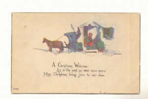 CHRISTMAS WELCOME, HORSE DRAWN COACH, VINTAGE POSTCARD   #265