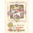HAPPY NEW YEAR VIOLETS FRAME WINTER SCENE, 1914  POSTCARD #267